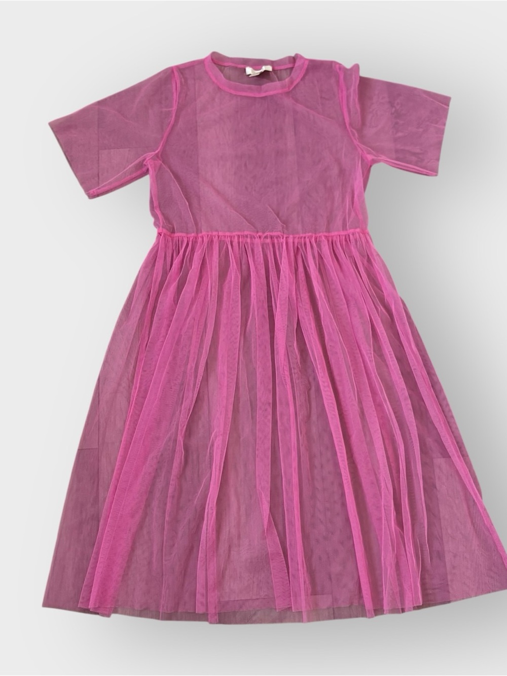 Forever 21 Hot Pink Tulle Sheer Mesh - T-Shirt Short Sleeve Midi Dress